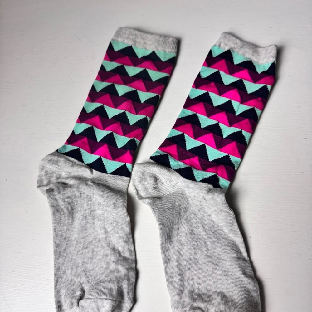 J.Crew Patterned Dressy Casual Crew Style Pink, Blue, Gray Socks - Picture 2 of 7